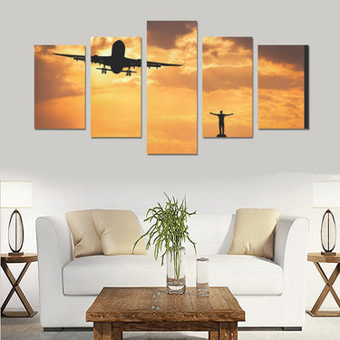 AIRPLANE AND SILHOUETTE OF AIRBUS STANDING HAPPY MAN. CANVAS PRINT SETS C (NO FRAME) THE AV8R